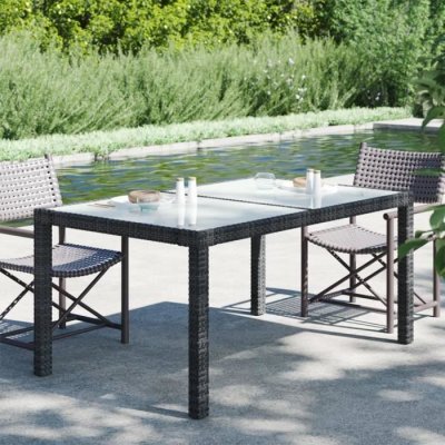 VIDAXL Table de jardin 150x90x75cm Verre tremp&eacute; et r&eacute;sine tress&eacute;e Noir