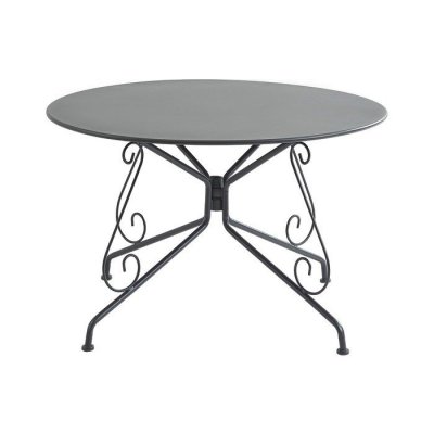 VENTE UNIQUE Table de jardin D.120 cm en m&eacute;tal fa&ccedil;on fer forg&eacute; - Anthracite - GUERMANTES de MYLIA