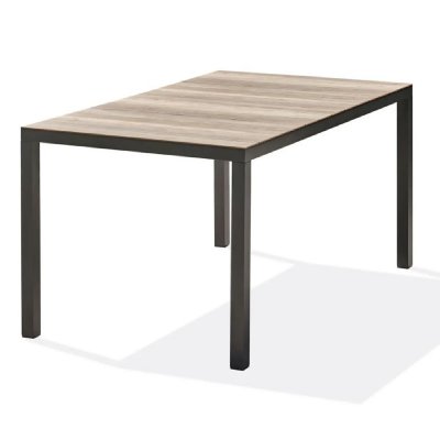 DCB GARDEN Table de jardin en alu anthracite plateau en polywood imitation bois