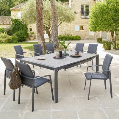 HESPERIDE Table de jardin extensible carr&eacute;e Evasion seigle et graphite Hesp&eacute;ride - Graphite