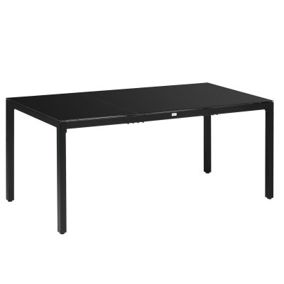 Table de jardin rectangulaire 8 personnes dim. 180L x 80l x 72H cm alu. plateau verre tremp&eacute; noir