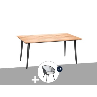 JARDILINE Table de jardin rectangulaire en bois teck Comores avec 4 fauteuils Comores -