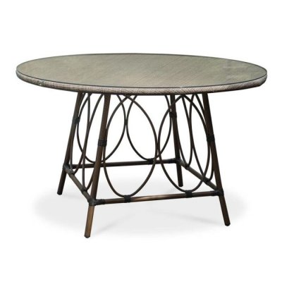 DCB GARDEN Table de jardin ronde en aluminium imitation bambou
