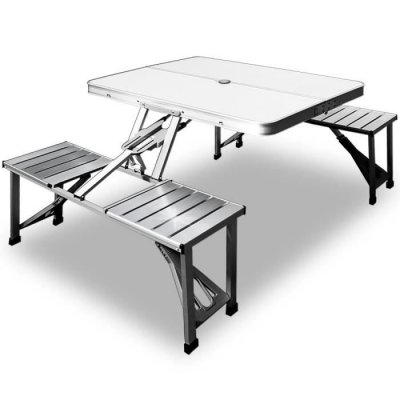 DEUBA Table de pique-nique portable - Aluminium - Malette - emplacement parasol