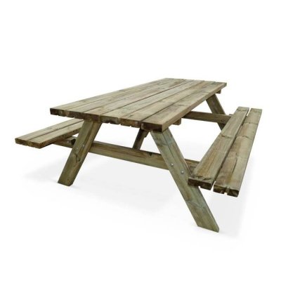 SWEEEK Table de pique nique rectangulaire avec bancs rabattables 6 places