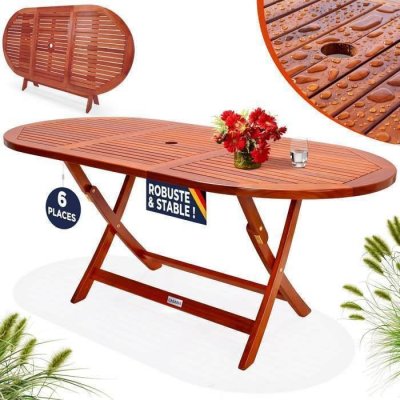 DEUBA Table en bois d'acacia FSC&reg; Alabama 160x85x75cm pour jardin