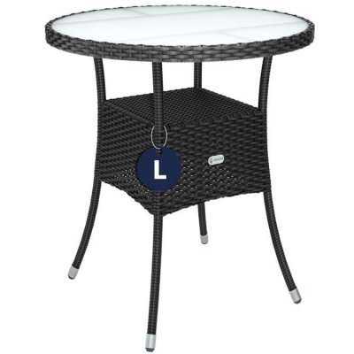 CASARIA Table en polyrotin noir &Oslash;60cm ronde pour jardin et balcon