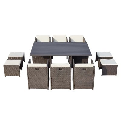 CONCEPT USINE Table et chaise 10 places encastrables alu r&eacute;sine gris/blanc