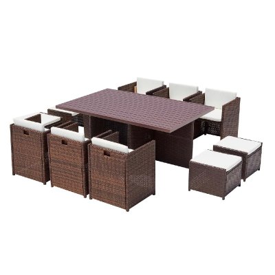 CONCEPT USINE Table et chaise 10 places encastrables alu r&eacute;sine marron/blanc