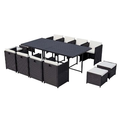 CONCEPT USINE Table et chaise 12 places encastrables alu r&eacute;sine noir/blanc