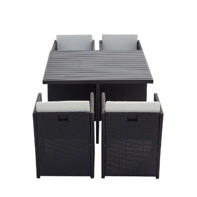 CONCEPT USINE Table et chaise 4 places encastrables alu r&eacute;sine gris/blanc