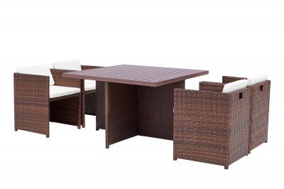 CONCEPT USINE Table et chaise 4 places encastrables alu r&eacute;sine marron/blanc