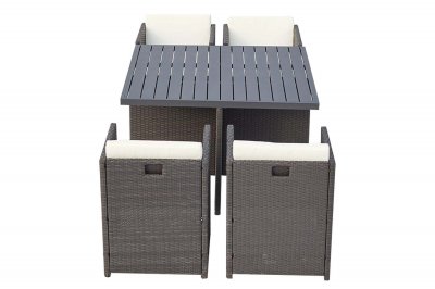 CONCEPT USINE Table et chaise 4 places encastrables alu r&eacute;sine noir/blanc