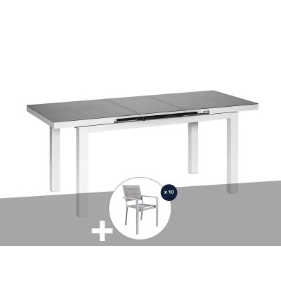 JARDILINE Table et chaise de jardin en aluminium gris perle Ibiza Perle avec 10 chaises -