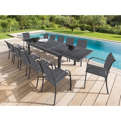 HESPERIDE Table Piazza extensible 10 personnes anthracite/graphite Hesp&eacute;ride