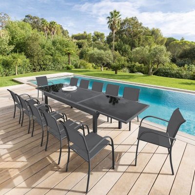 HESPERIDE Table piazza extensible 12 personnes hesp&eacute;ride anthracite/graphite