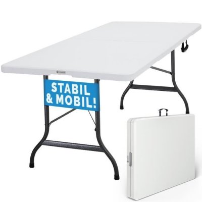 CASARIA Table pliante en plastique blanche pour jardin/camping - 183 x 76 x 74 cm