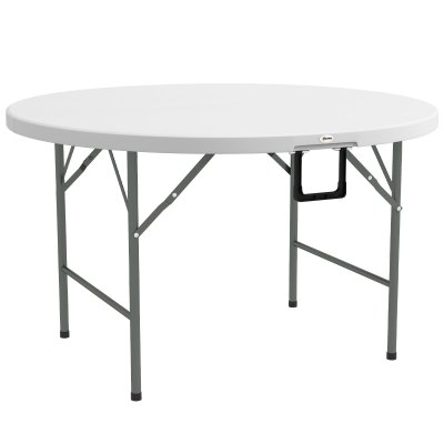 OUTSUNNY Table pliante table de camping pliable table de jardin &Oslash; 122 x 73H cm poign&eacute;e acier &eacute;poxy HDPE blanc 