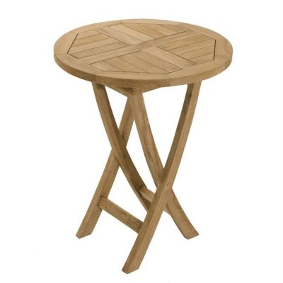 MACABANE Table ronde pliante, 2 personnes, teck massif, brut