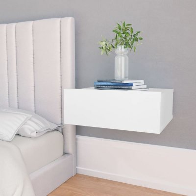 Tables de chevet flottantes 2 pcs blanc 40x30x15 cm agglom&eacute;r&eacute;