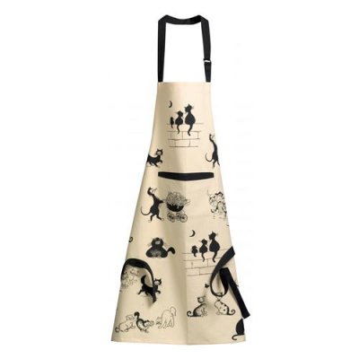 WINKLER Tablier de cuisine imprim&eacute; 3 chats en coton beige 72 x 85