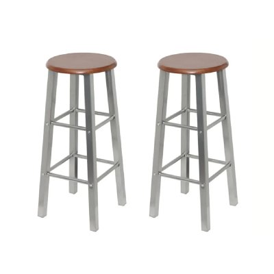Tabouret de bar 2 pcs M&eacute;tal avec si&egrave;ge en mdf Vidaxl argent&eacute; et marron