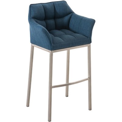 Tabouret de bar damaso en tissu avec 4 pieds , bleu/acier inoxydable