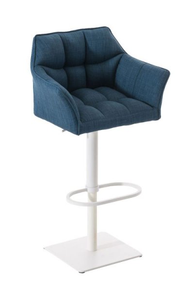 Tabouret de bar Damaso en Tissu bleu M&eacute;tal blanc mat