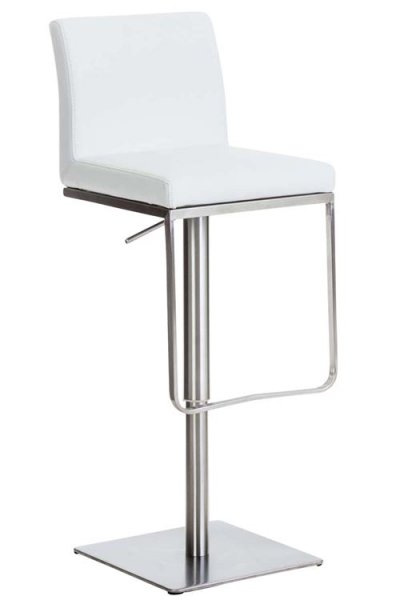 Tabouret de bar panama similicuir , blanc /acier inoxydable