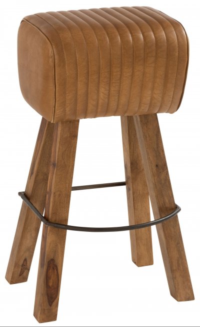 Tabouret de bar saut de cheval en bois et cuir - samir 5607
