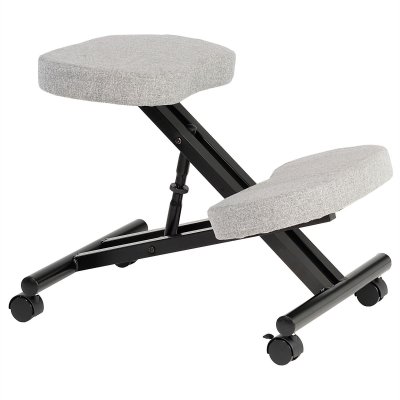 Tabouret ergonomique ROBERT, structure en m&eacute;tal noir et tissu gris