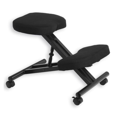 Tabouret ergonomique ROBERT, structure en m&eacute;tal noir et tissu noir