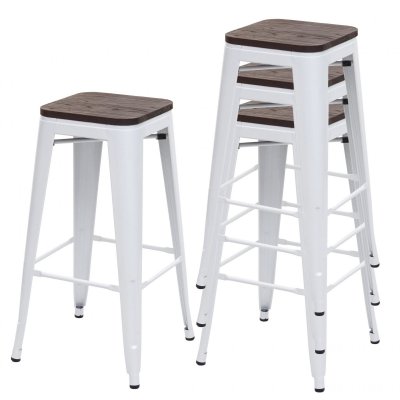 Tabouret HWC-A73, avec si&egrave;ge en bois, m&eacute;tal, style industriel ~ gris