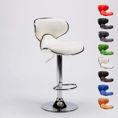 Tabouret pour cuisine et bar Amarillo design moderne pivotant chrom&eacute;, Couleur: Blanc