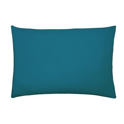  Taie D'oreiller Unie En Gaze De Coton Lav&eacute;e, Tendresse Bleu Paon