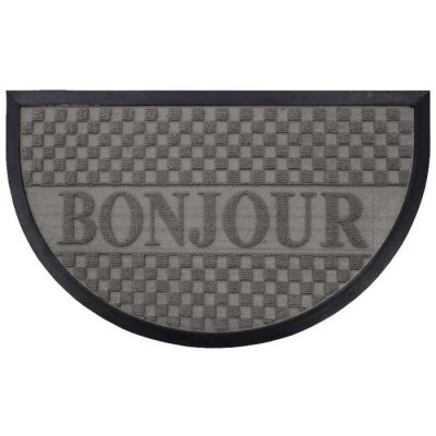 PARIS PRIX Tapis d'entr&eacute;e demi-lune - 45 x 75 cm - Bonjour - Gris