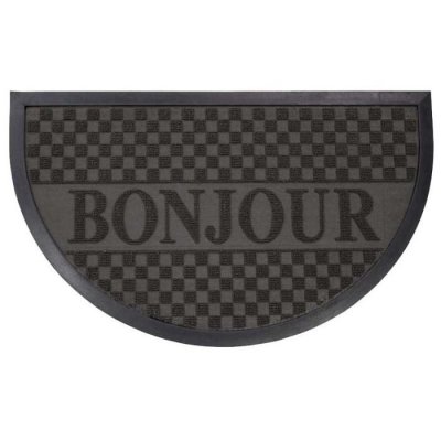 PARIS PRIX Tapis d'entr&eacute;e demi-lune - 45 x 75 cm - Bonjour - Noir