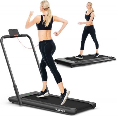 Tapis de Course Pliable 2 en 1 1-12 KM H avec Application et T&eacute;l&eacute;commande - Noir