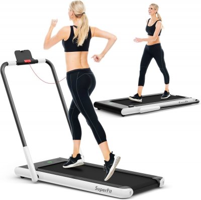 COSTWAY Tapis de Course Pliable 2 en 1 1-12 KM H avec Application -T&eacute;l&eacute;commande - Blanc