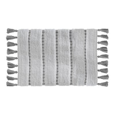Tapis de Salle de Bain Gris en Coton avec pompons 50 x 75 cm