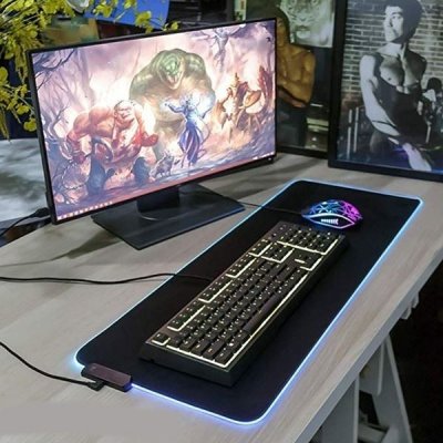  Tapis de Souris LED Gamer Clavier Bureau 7 couleurs Deperlant 30x78cm (NOIR)