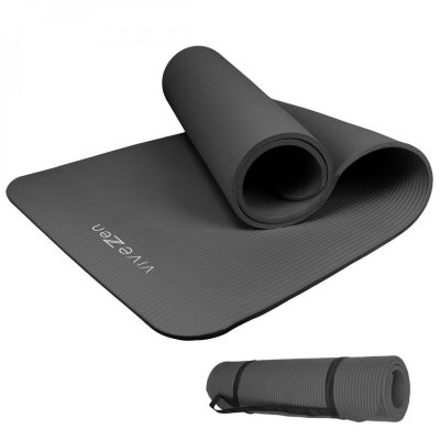 VIVEZEN Tapis de yoga, de gym, d'exercices 180 x 60 x 1 cm + sangle de transport - Gris -