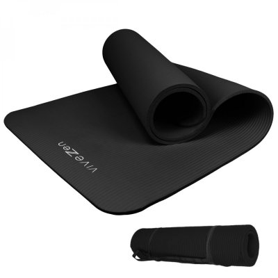 VIVEZEN Tapis de yoga, de gym, d'exercices 180 x 60 x 1 cm + sangle de transport - Noir
