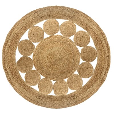 ATMOSPHERA Tapis d&eacute;co rond en jute v&eacute;g&eacute;tal ajour&eacute; SOLEIL diam&egrave;tre 120 cm