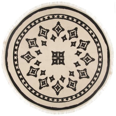 ATMOSPHERA Tapis rond frang&eacute; esprit ethnique naturel D90cm