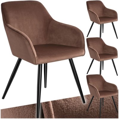 TecTake 4 Chaises MARILYN Design en Velours Style Scandinave - brun-noir