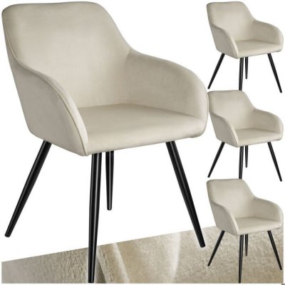 Tectake 4 Chaises MARILYN Design en Velours Style Scandinave - cr&egrave;me/noir