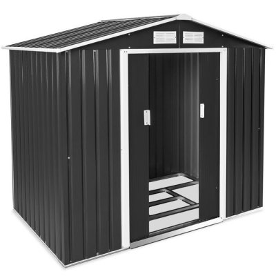 TECTAKE  Abri de jardin m&eacute;tal 2,7 m&sup2; toiture 2 pans - gris/blanc