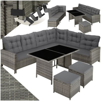 TECTAKE  canap&eacute; de jardin barletta modulable - gris tachet&eacute;/gris 404397