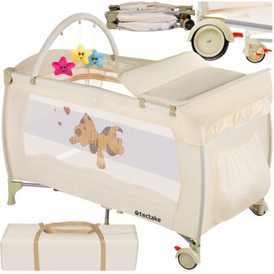 TECTAKE  Lit Parapluie Pliant R&eacute;glable en hauteur + accessoires en Polyester Beige